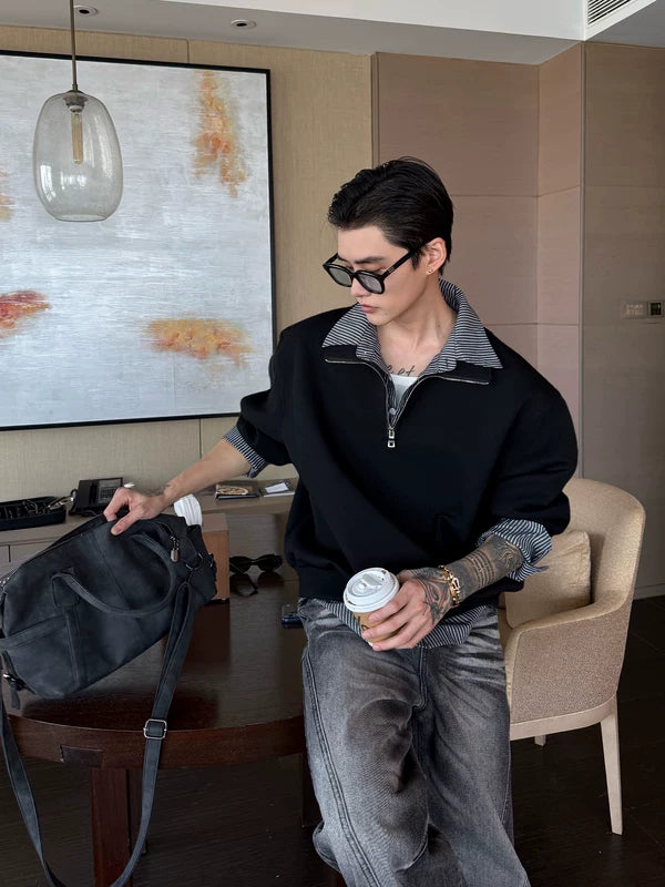 Half-Zip Polo Collar Layered Sweatshirt 5