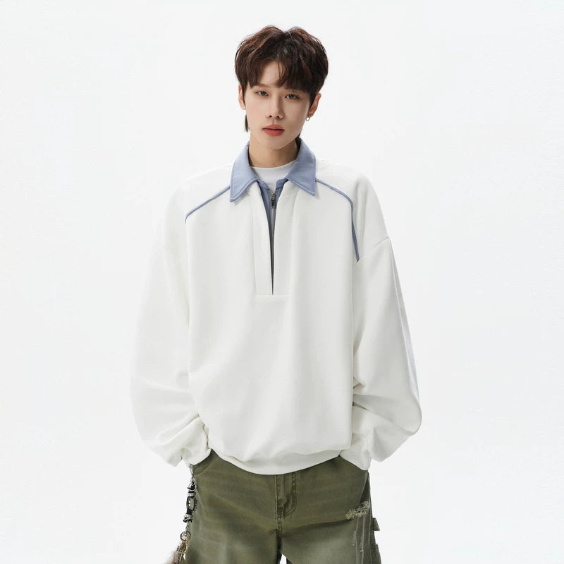 6186632415471,6186632415472,6186632415473,6186632415474, Half-Zip Polo Neck Sweatshirt Hoodie