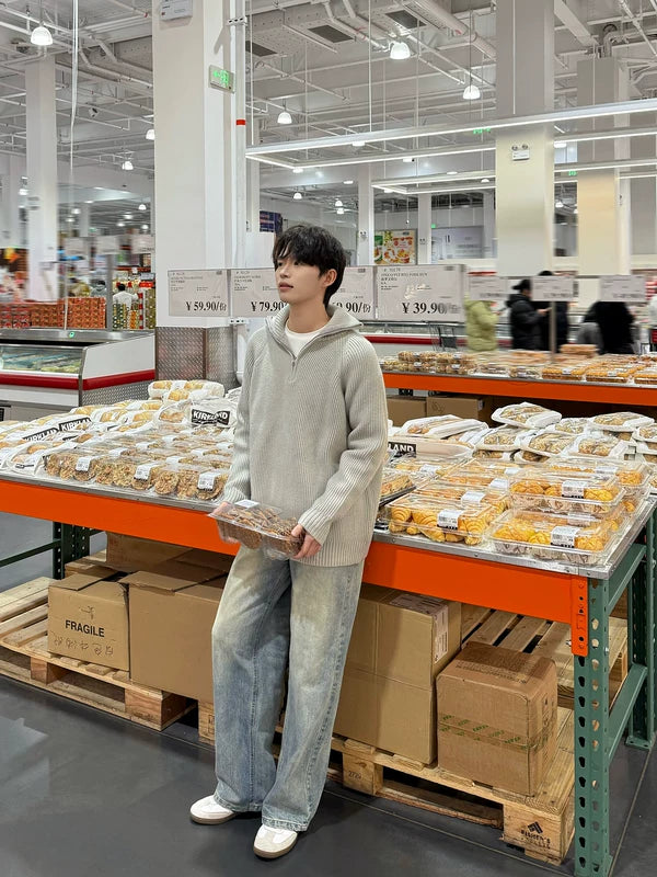 Half Zip Ribbed Stand Collar Sweater 4