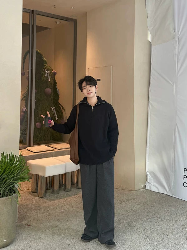 Half Zip Ribbed Stand Collar Sweater 5