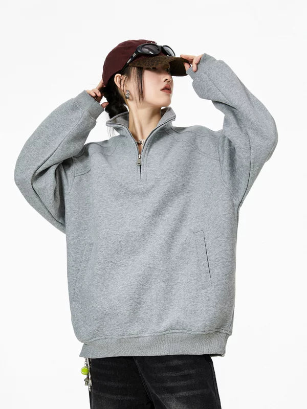 Half-Zip Stand Collar Oversized Sweatshirt 4