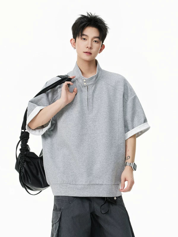 Half Zip Stand Collar Short Sleeve T-Shirt 4