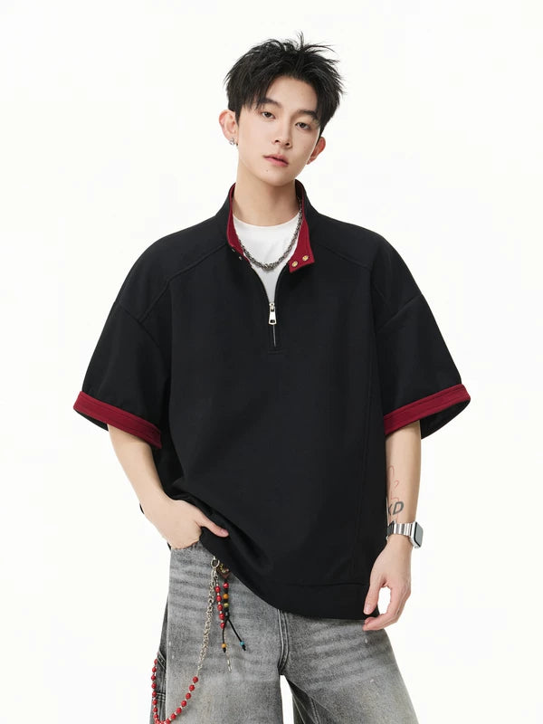 Half Zip Stand Collar Short Sleeve T-Shirt 5