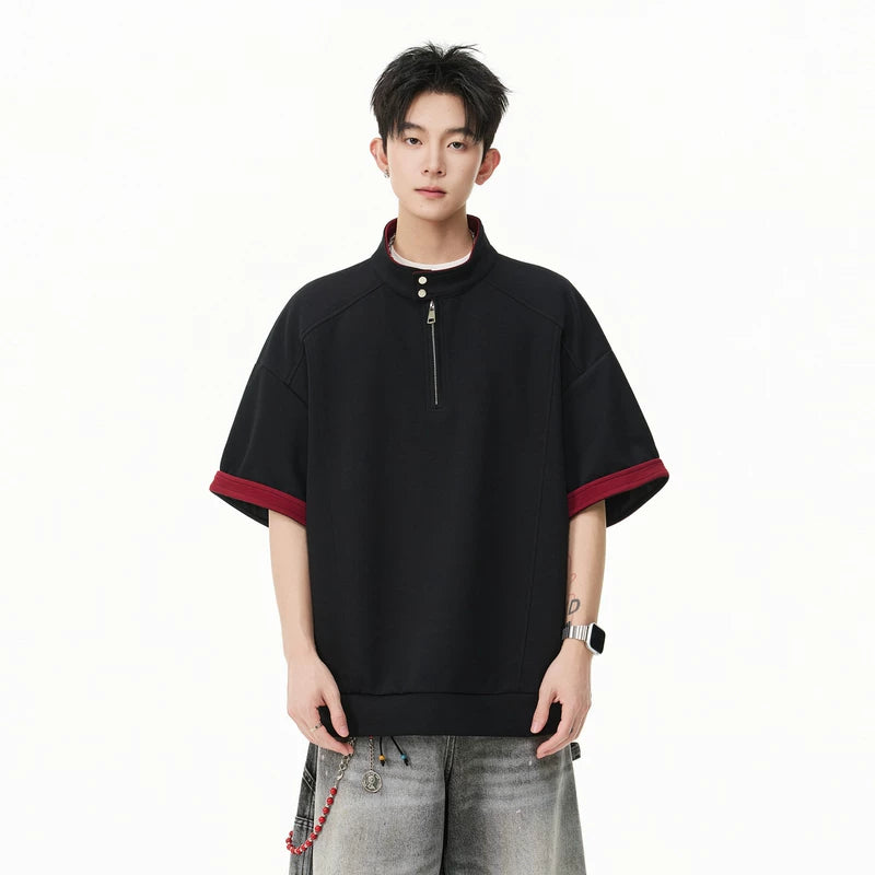 25409:28341,6011803816178,25409:28341,6011803816179,25409:28341,6011803816180,25409:28341,6011803816181,25409:28341,6011803816182,6011803816178,6011803816179,6011803816180,6011803816181,6011803816182, Half Zip Stand Collar Short Sleeve T-Shirt