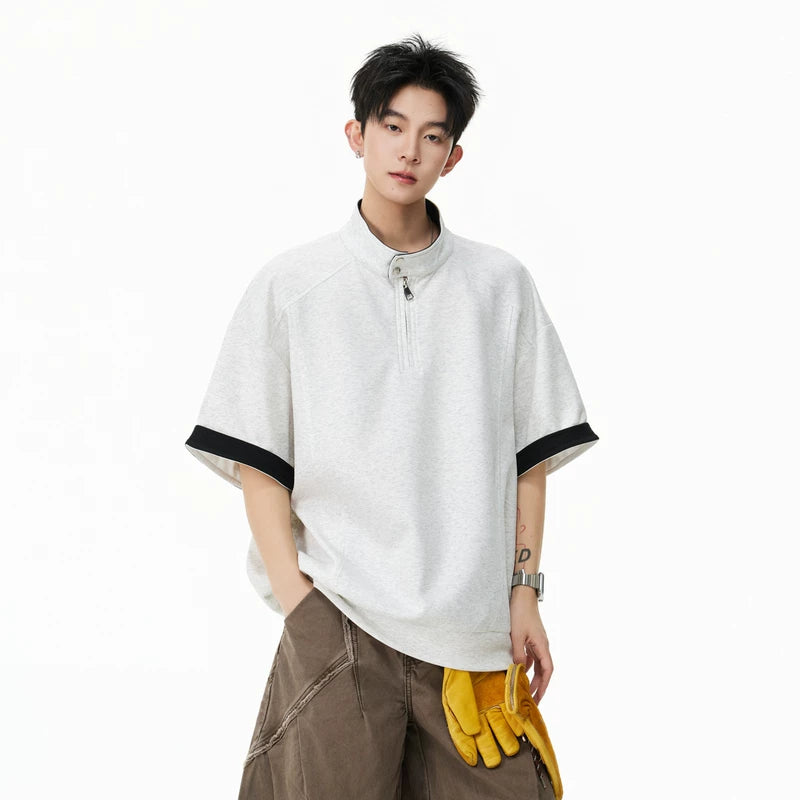 25409:28320,6011803816183,25409:28320,6011803816184,25409:28320,6011803816185,25409:28320,6011803816186,25409:28320,6011803816187,6011803816183,6011803816184,6011803816185,6011803816186,6011803816187, Half Zip Stand Collar Short Sleeve T-Shirt