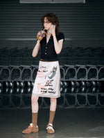 Hand-Painted Cat Print Satin Mini Skirt 2