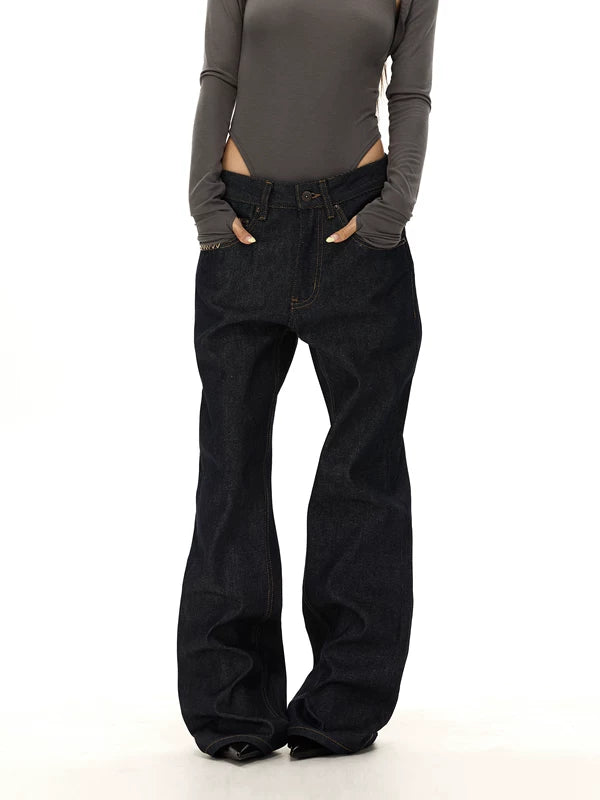 Hand-Sewn Wheat Ear Flare Jeans Pants 2