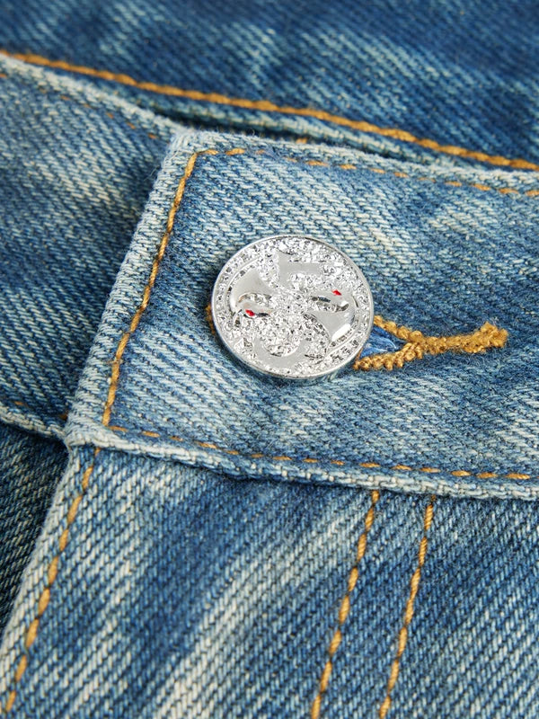 Hand-Stitched Ripped Studded Straight Leg Pants 2