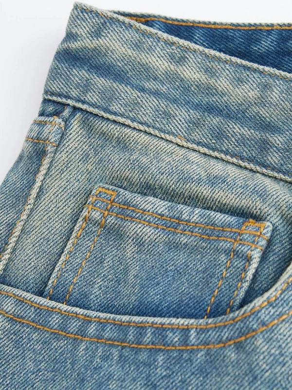 Hand-Stitched Ripped Studded Straight Leg Pants 5