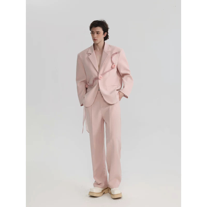 6036732973667,6036732973668,6036732973669, Handcrafted 3D Floral Blazer and Pants Set