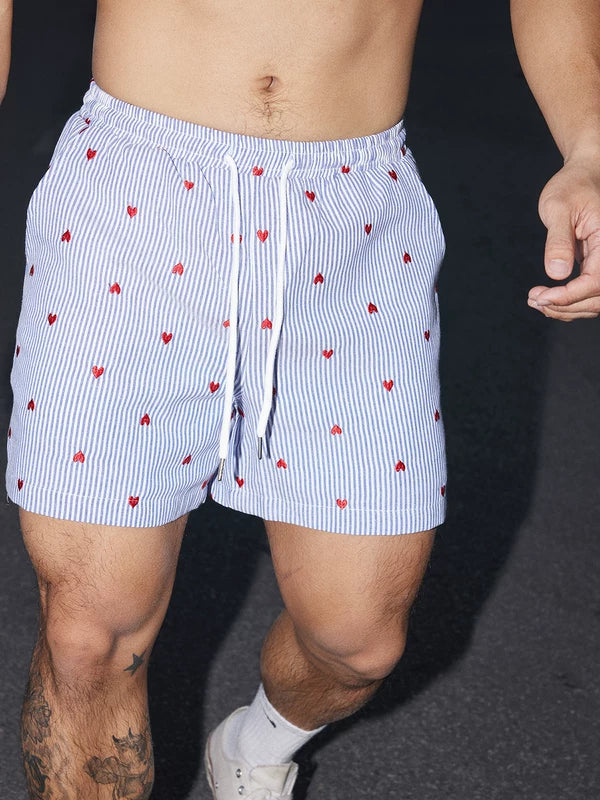 Heart Embroidered Striped Shirt and Shorts Set 3