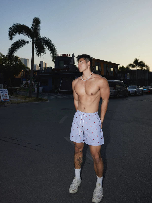 Heart Embroidered Striped Shirt and Shorts Set 5