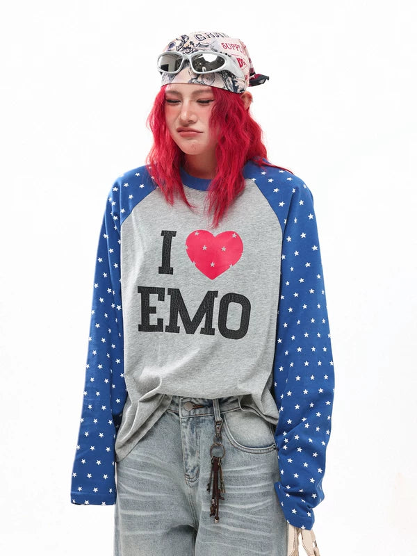 Heart Graphic Star Sleeve Raglan Tee 2