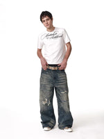 Heavyweight Distressed Splatter Baggy Wide-Leg Jeans 2