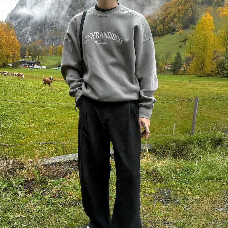 Heavyweight Embroidered Letter Crewneck Sweatshirt 3