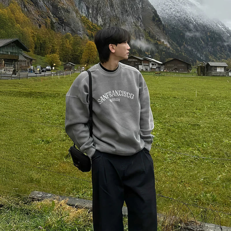 Heavyweight Embroidered Letter Crewneck Sweatshirt 4