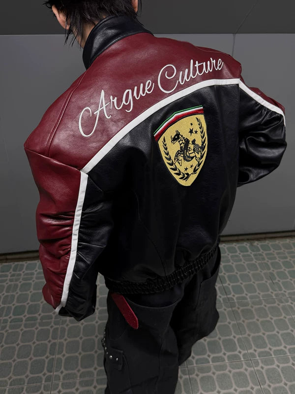Heavyweight Embroidered Shield Leather Motorcycle Jacket 2