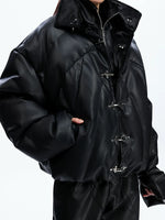 Heavyweight Faux Leather Buckle Puffer Jacket 3