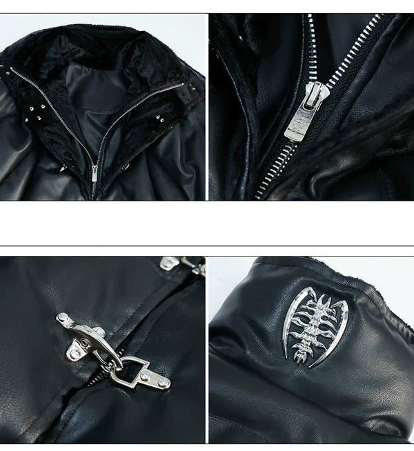Heavyweight Faux Leather Buckle Puffer Jacket 5
