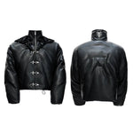 6189553790583,6189553790584,6189553790585,6189553790586, Heavyweight Faux Leather Buckle Puffer Jacket