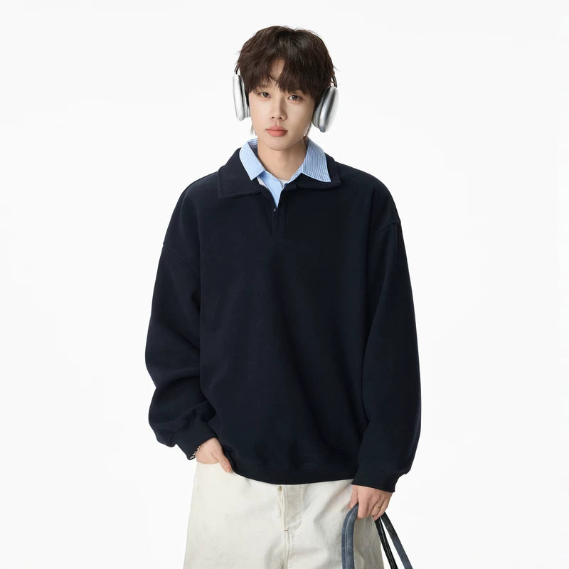 6192161807611,6192161807612,6192161807613,6192161807614,6192161807615, Heavyweight Long Sleeve Polo Pullover Shirt