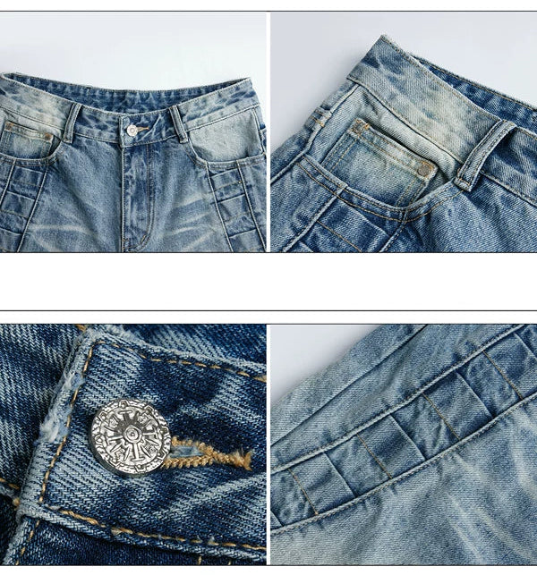 Heavyweight Straight Leg Textured Denim Pants 4