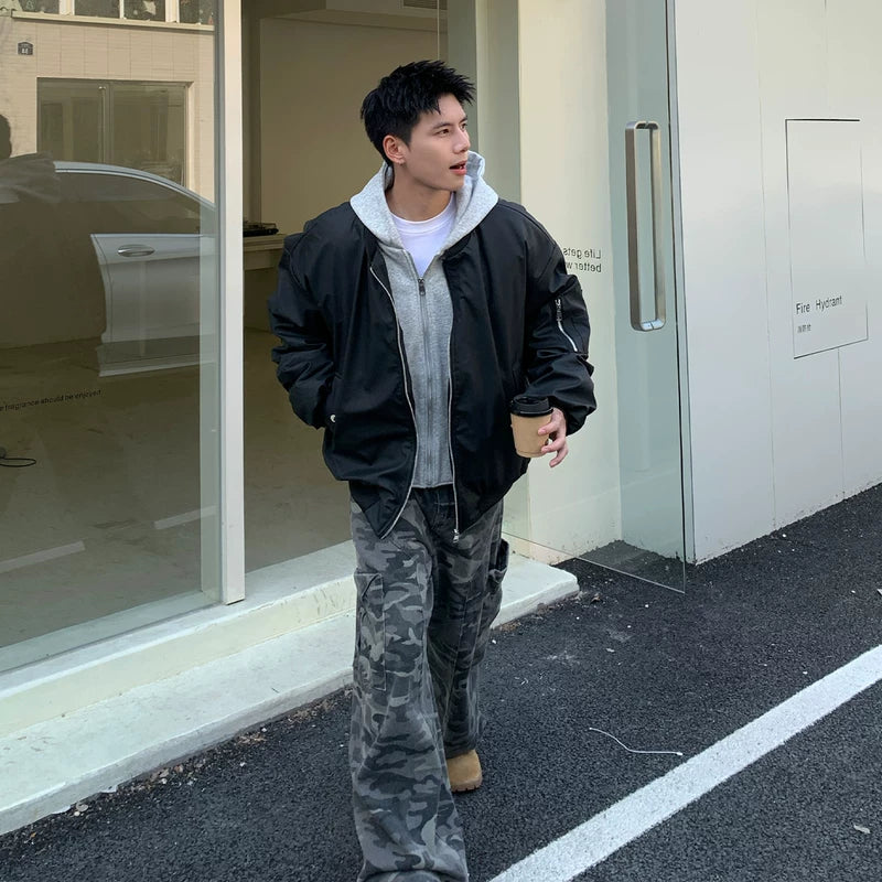 Heavyweight Streetwear Stand-Collar Bomber Jacket 3