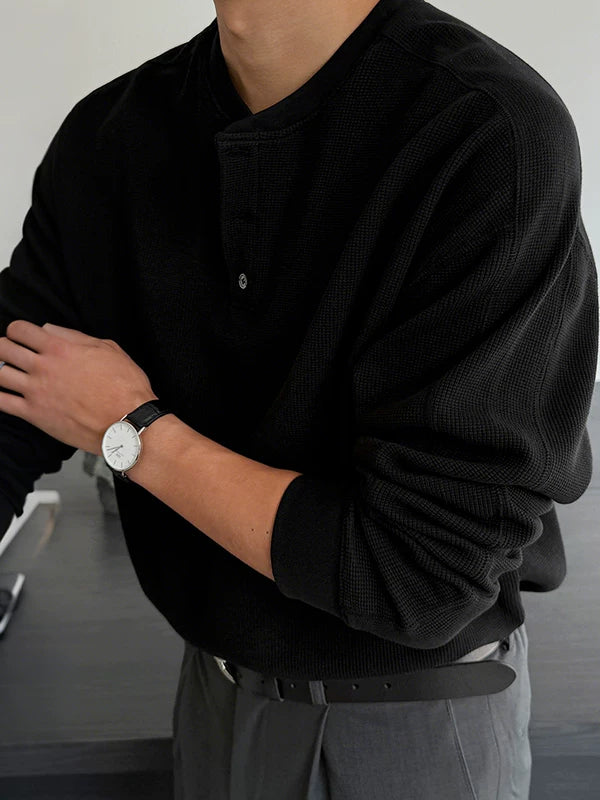 Henley Collar Long Sleeve Knit Pullover 2