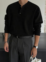 Henley Collar Long Sleeve Knit Pullover 3