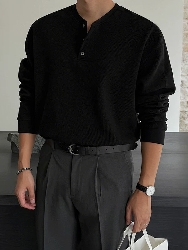 Henley Collar Long Sleeve Knit Pullover 3