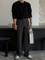 Henley Collar Long Sleeve Knit Pullover 4