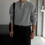 6020839445102,6020839445103,6020839445104,6020839445105,6020839445106, Henley Collar Long Sleeve Knit Pullover