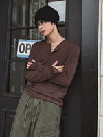 Henley Collar Long Sleeve T-Shirt 5