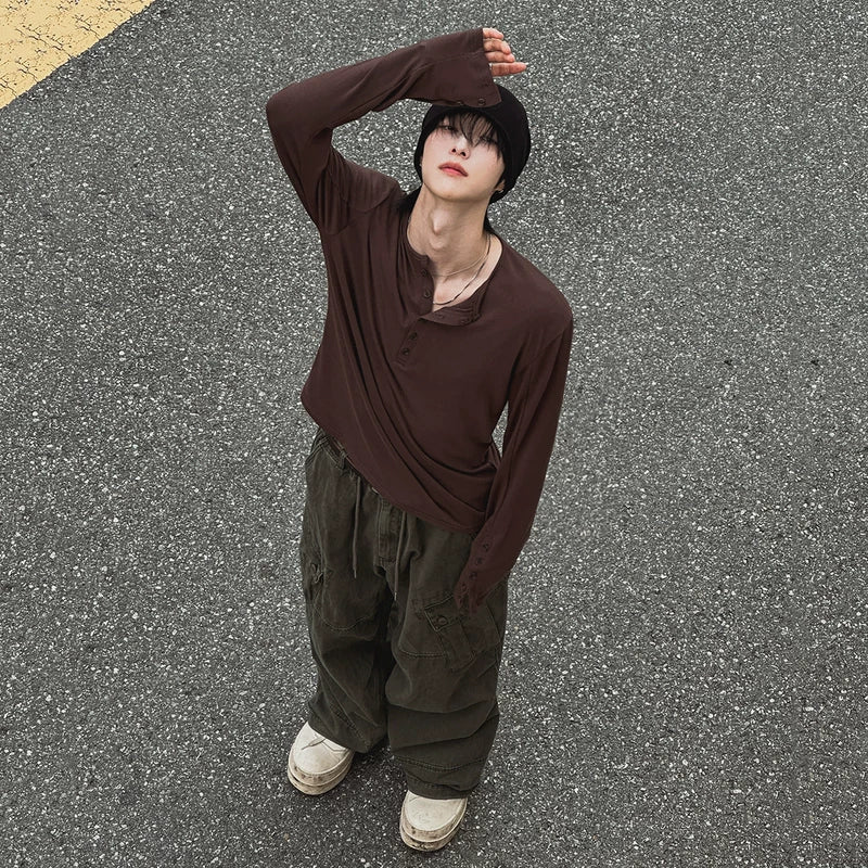 6208633679964,6208633679965,6208633679966,6208633679967,6208633679968, Henley Collar Long Sleeve T-Shirt