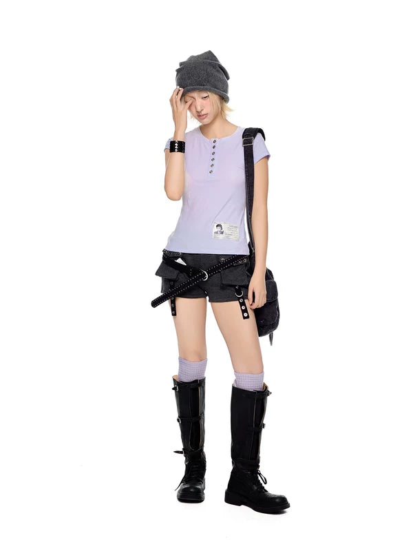 Henley Collar Slim Fit Short Sleeve T-Shirt 4