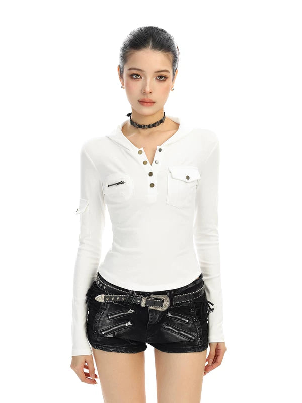 Henley Hooded Long Sleeve Slim Turtleneck 4