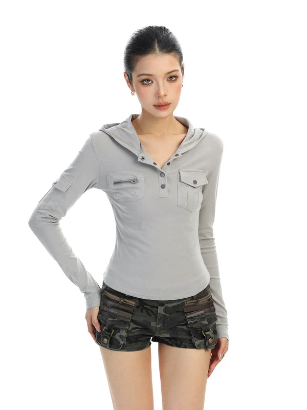 Henley Hooded Long Sleeve Slim Turtleneck 5