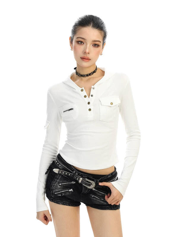 6030199041553,6030199041554,6030199041555, Henley Hooded Long Sleeve Slim Turtleneck