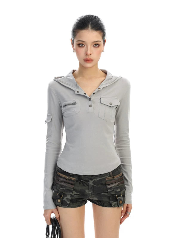 6030199041556,6030199041557,6030199041558, Henley Hooded Long Sleeve Slim Turtleneck