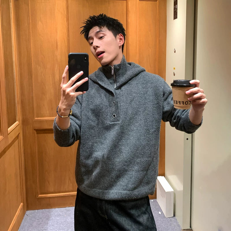 1627207:3232478,6175052314776,1627207:3232478,6175052314777,1627207:3232478,6175052314778,1627207:3232478,6175052314779,6175052314776,6175052314777,6175052314778,6175052314779, High-Neck Faux Two-Piece Hooded Sweater