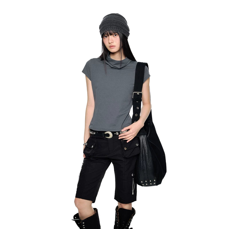 6190634663859,6190634663862,6190634663865, High Neck Short Sleeve Slim Turtleneck Top