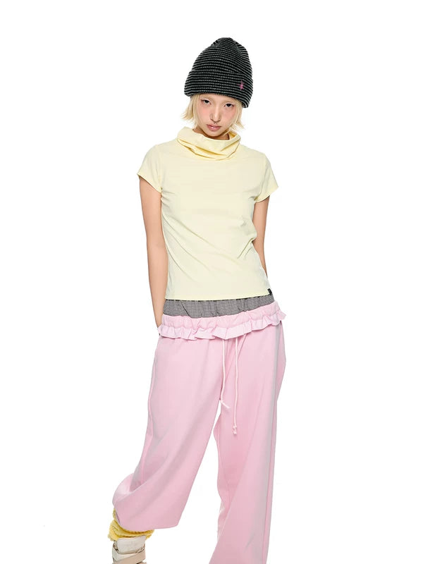 6190634663857,6190634663860,6190634663863, High Neck Short Sleeve Slim Turtleneck Top