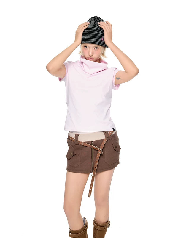 6189962803395,6189962803396,6189962803397, High Neck Short Sleeve Slim Turtleneck Top