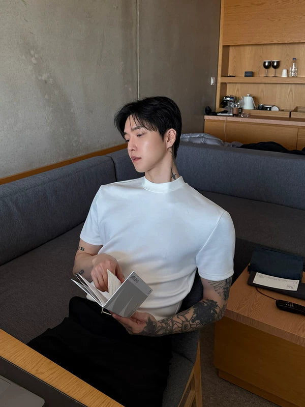 High-Neck Slim Fit Short-Sleeve T-Shirt 1