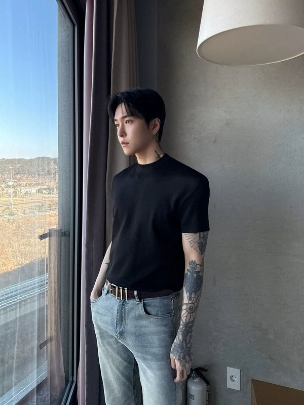 High-Neck Slim Fit Short-Sleeve T-Shirt 4