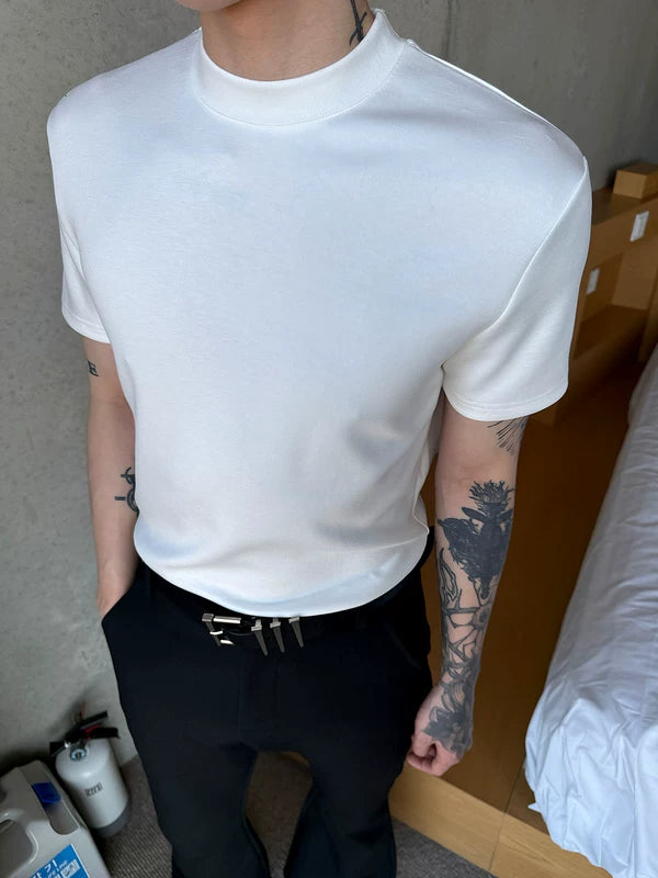 6204688523577,6204688523578,6204688523579,6204968638446, High-Neck Slim Fit Short-Sleeve T-Shirt