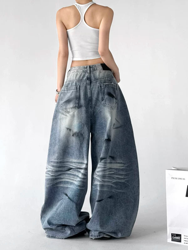 High Street Washed Wide-Leg Jeans Pants 2
