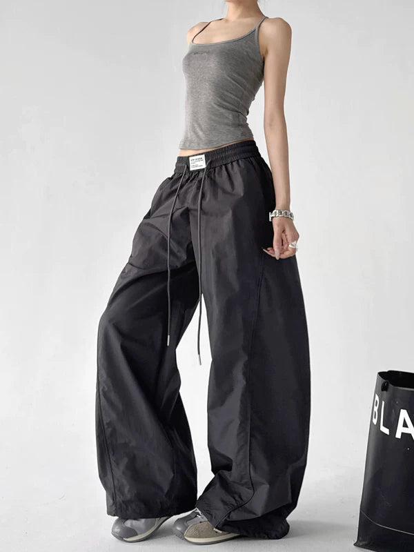 High Waisted Elastic Drawstring Wide Leg Pants 2
