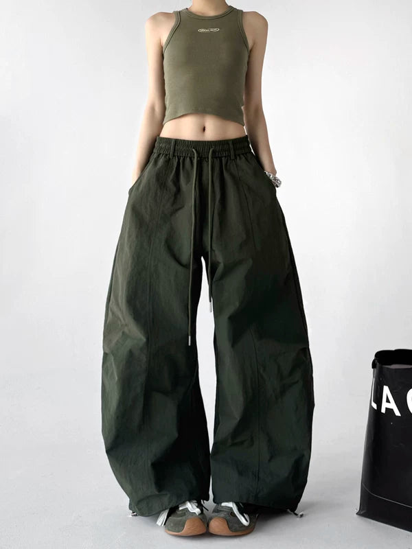 High Waisted Elastic Waist Wide Leg Pants 2