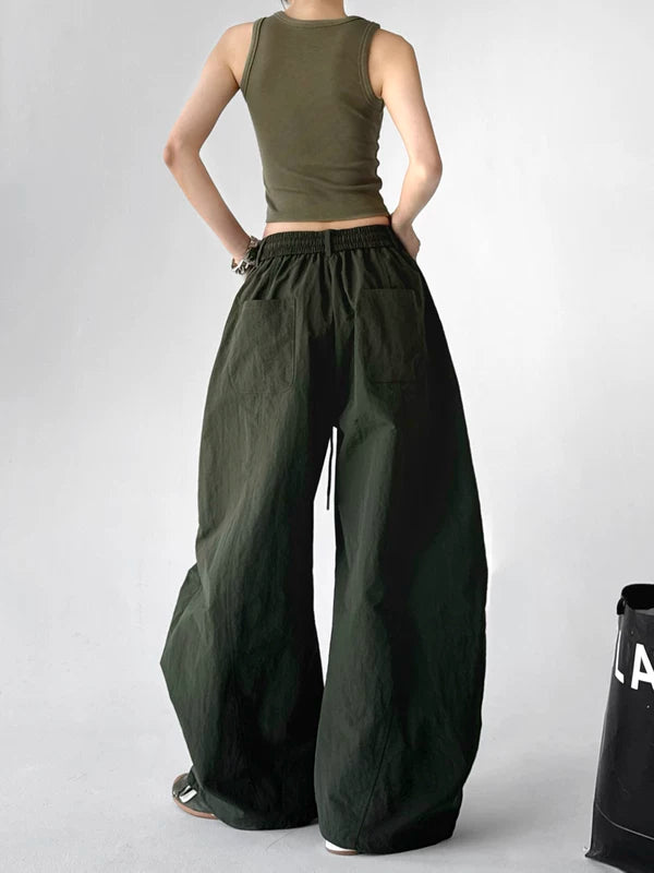 High Waisted Elastic Waist Wide Leg Pants 3